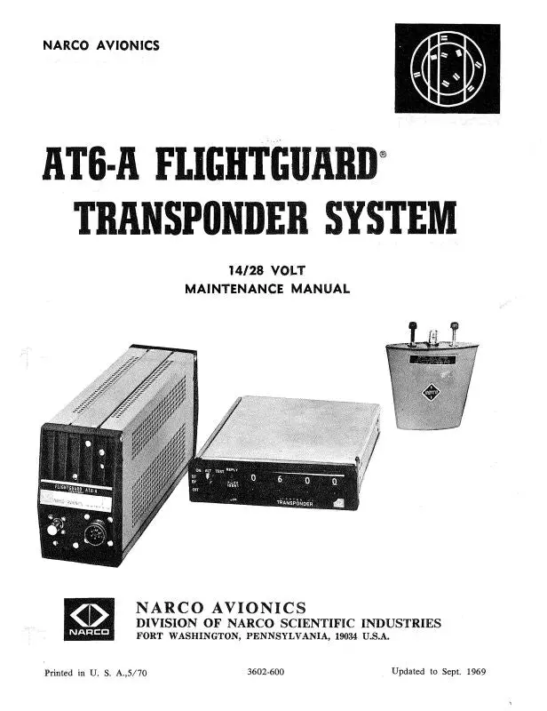 Narco At6-A Flightguard Transponder Maintenance Manual (3602-600) 1