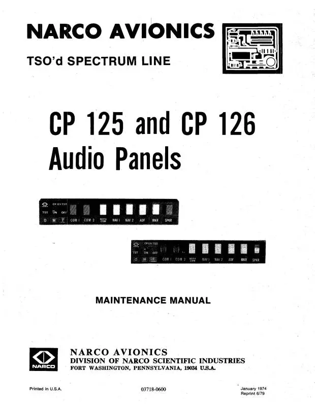 Narco Cp-125 & Cp-126 Audio Panels Maintenance Manual (03718-0600) 1