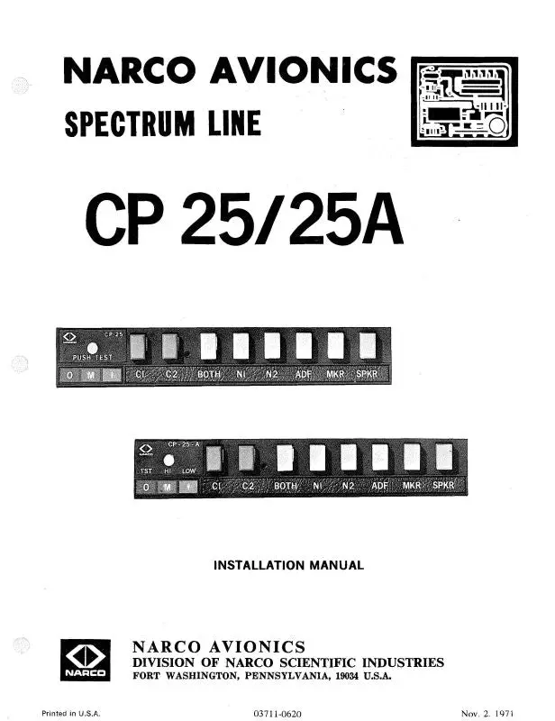 Narco Cp25-25A 1971 Maintenance-Installation Manual (03711-0620) 1