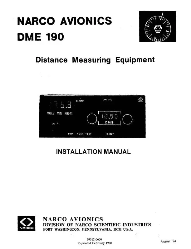 Narco Dme 190 1974 Installation Manual (03312-0620) 1