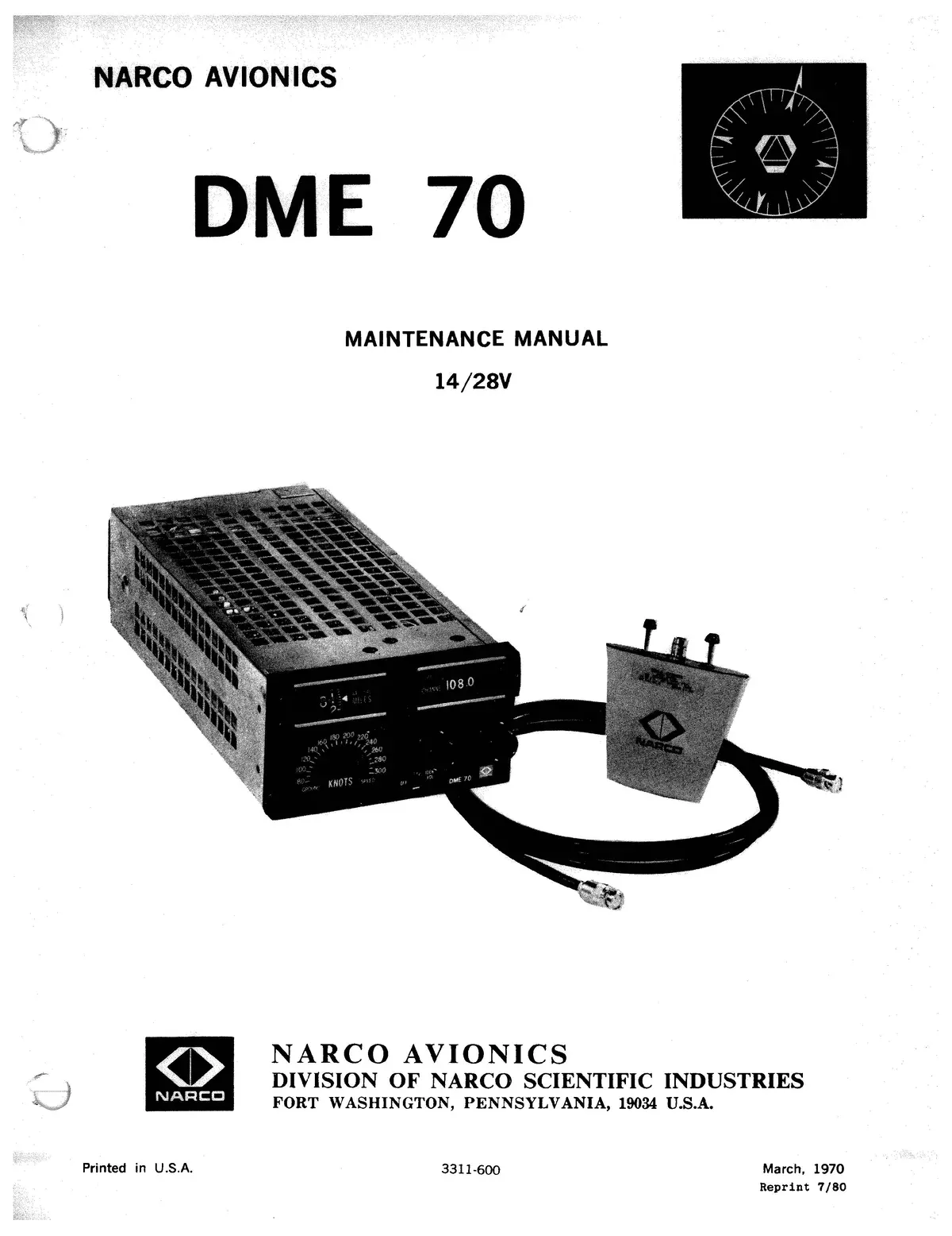 Narco Dme 70 14-2V Maintenance Manual (3311-600) 1