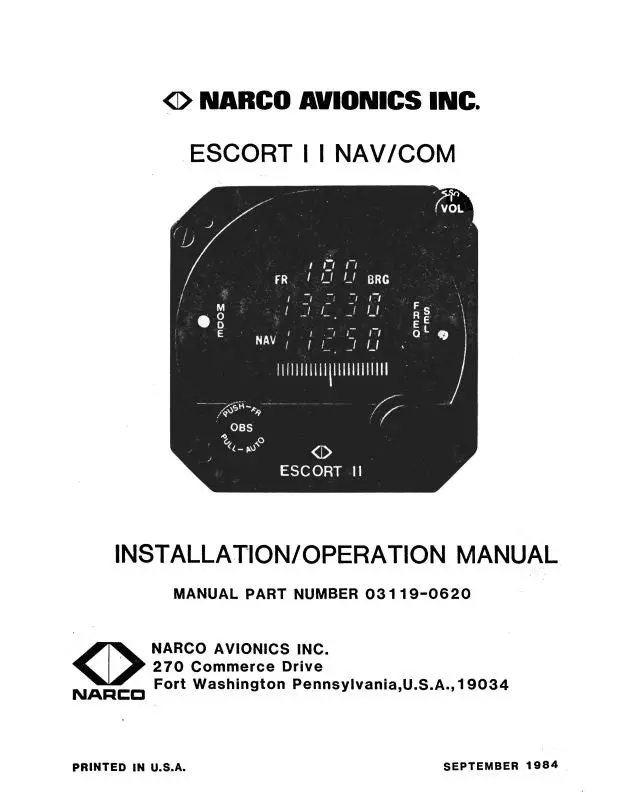 Narco Escort 11 Nav-Com 1984 Installation-Operation (03119-0620) 1