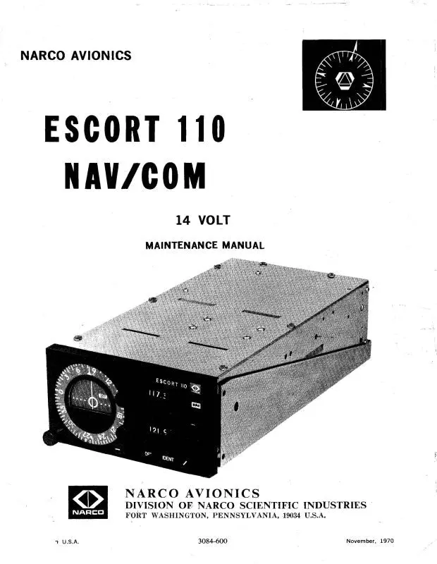 Narco Escort 110 Nav-Com 14 Volt1970 Maintenance-Installation- (3084-600) 1