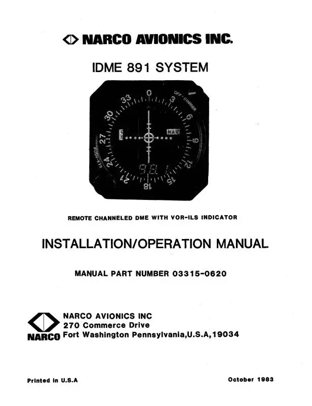Narco Idme 891 System 1983 Installation Manual (03315-0620-In) 1
