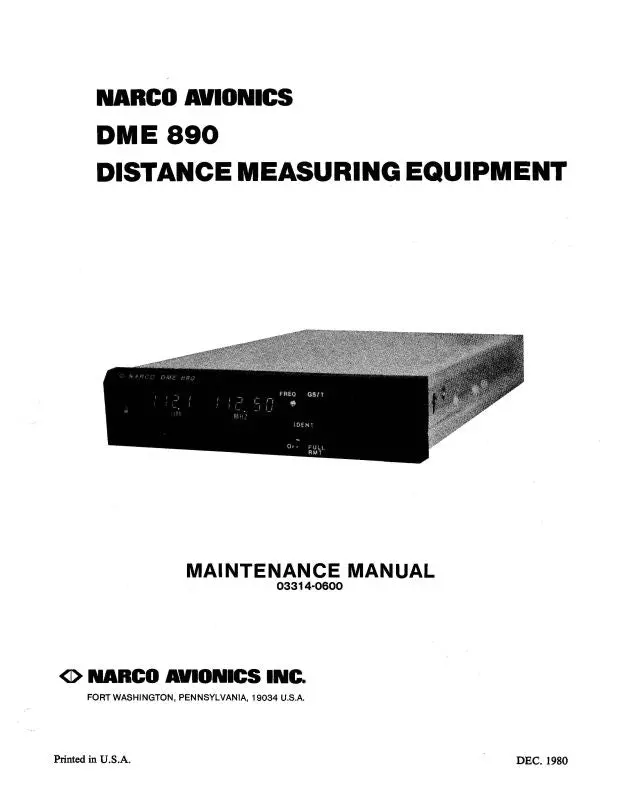 Narco Idme 891-890 System 1983 Maintenance, Installation, Operation (03315-0620) 1