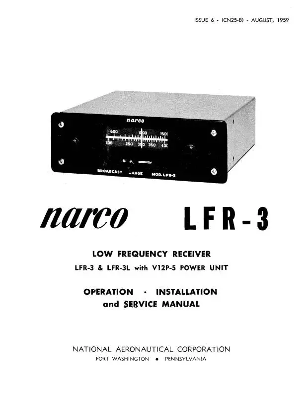 Narco Lfr-3&3L With V12p-5 Powerunit Operation, Installation & Maintenance Manual (Cn25-B) 1