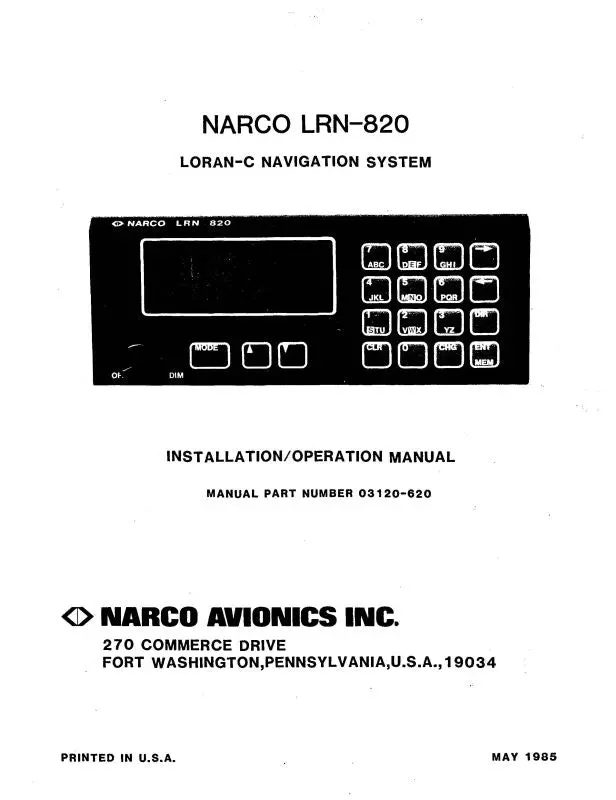 Narco Lrn-820 Loran-C Nav. System Installation-Operation Manual (03120-620) 1