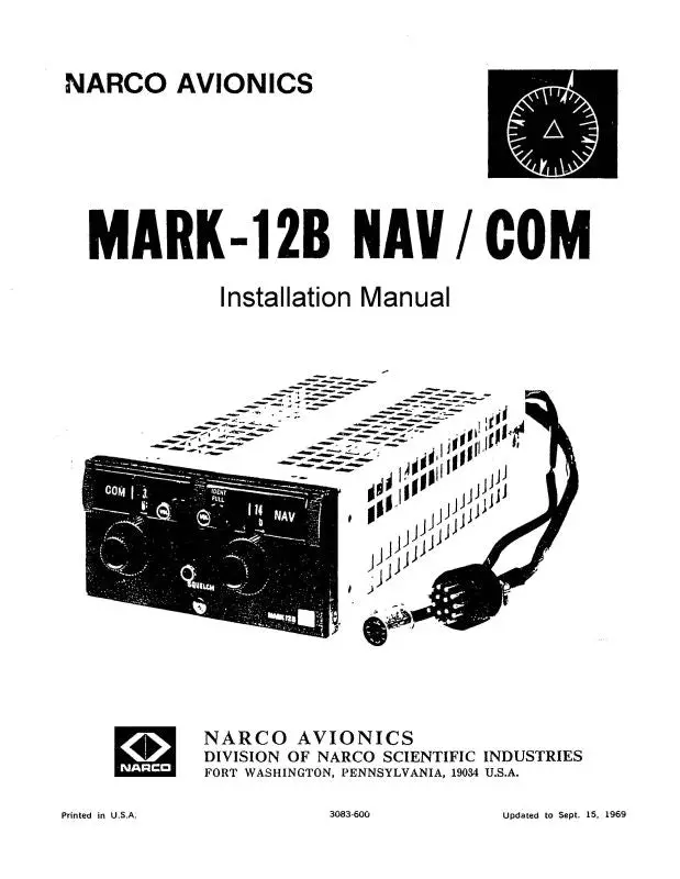 Narco Mark 12B Nav-Com 1969 Installation Manual (3083-600-In) 1