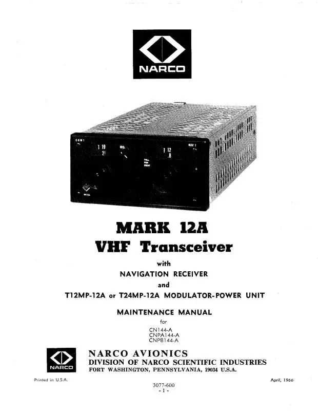 Narco Mark 12A Vhf Maintenance Manual (3077-600) 1