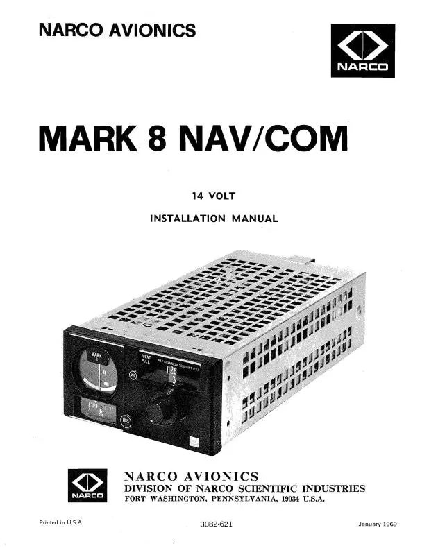 Narco Mark 8 Nav-Com 14 Volt 1969 Installation Manual (3082-621) 1