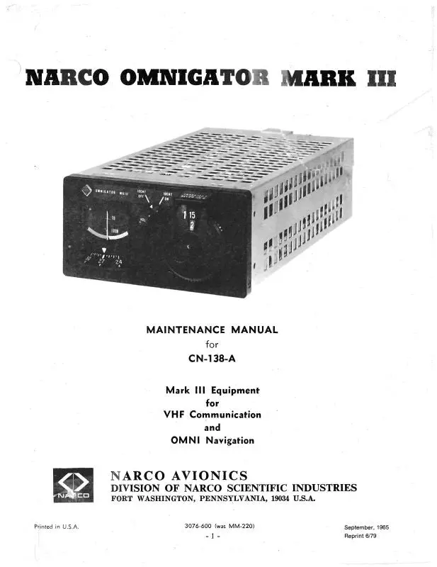 Narco Mark Iii Omnigator 1965 Maintenance Manual (3076-600) 1