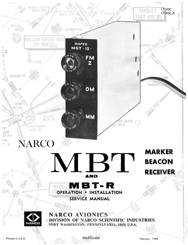 Narco Mbt, Mbtr Marker Beacon Rec. Operation, Installation, Service Manual (Mm-3701-600) 1