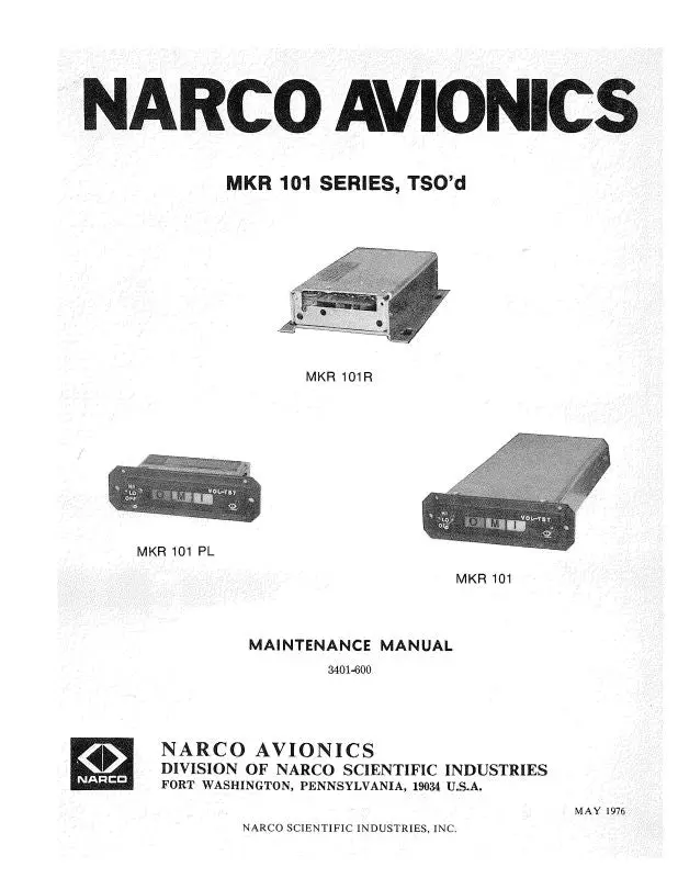 Narco Mkr 101 Series, Tso'd 1976 Maintenance Manual (3401-600) 1