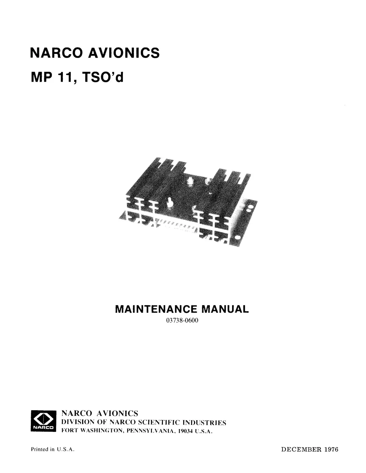 Narco Mp 11, Tso'd 1976 Maintenance Manual (03738-0600) 1