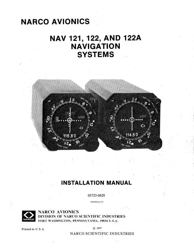 Narco Nav 121, 122, 122A 1977 Installation Manual (03723-0620) 1