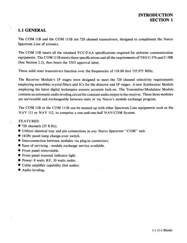Narco Com 11B & 111B Tso Installation Manual (Nrcom11b,111B-I) 1