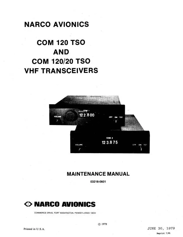 Narco Com 120 Tso, Com 120-20 Vhf Maintenance Manual (03218-0601) 1