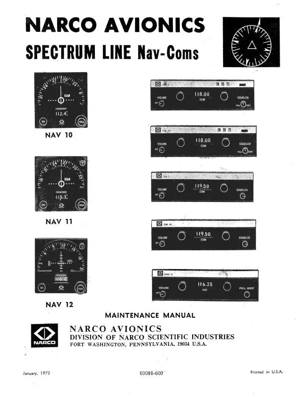 Narco Nav-Coms 10, 11, 12,14 Maintenance Manual (03088-600) 1