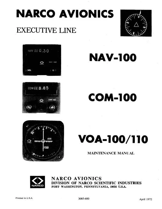 Narco Nav-100, Com-100 & Voa-100-110 Maintenance Manual (3085-600) 1