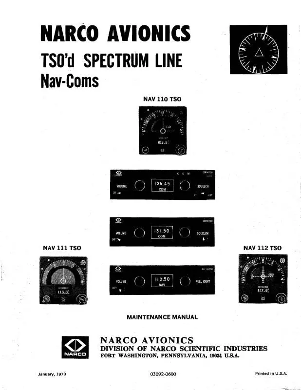 Narco Nav110,111,112 1973 Maintenance Manual (03092-0600) 1