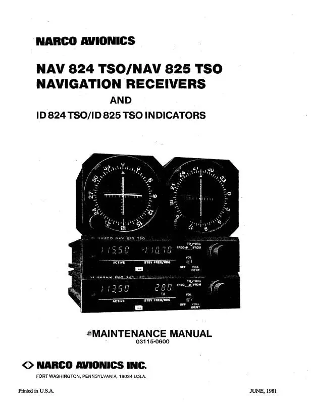 Narco Nav 824 Tso-Nav 825 Tso Maintenance Manual (03115-0600) 1