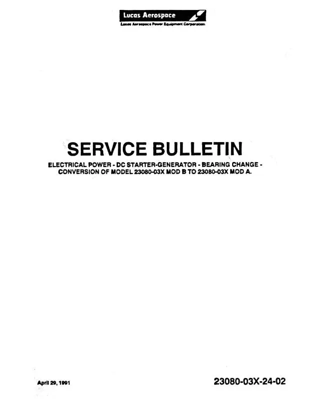 Lucas Aerospace 23080 Series 1991 Service Bulletin (23080-03X-24-02) 1