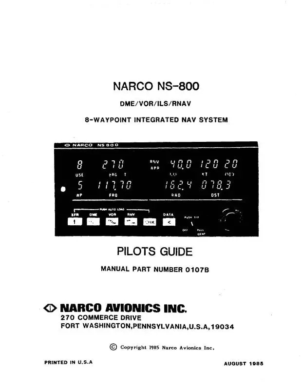 Narco Ns-800 Dme-Vor-Ils-Rnav Pilots Guide (0107B) 1
