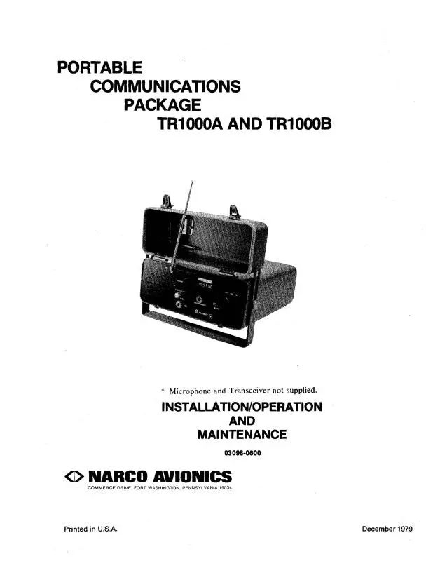 Narco Tr1000a & B Portable Comm Package Installation, Operation, Maintenance (03098-0600) 1
