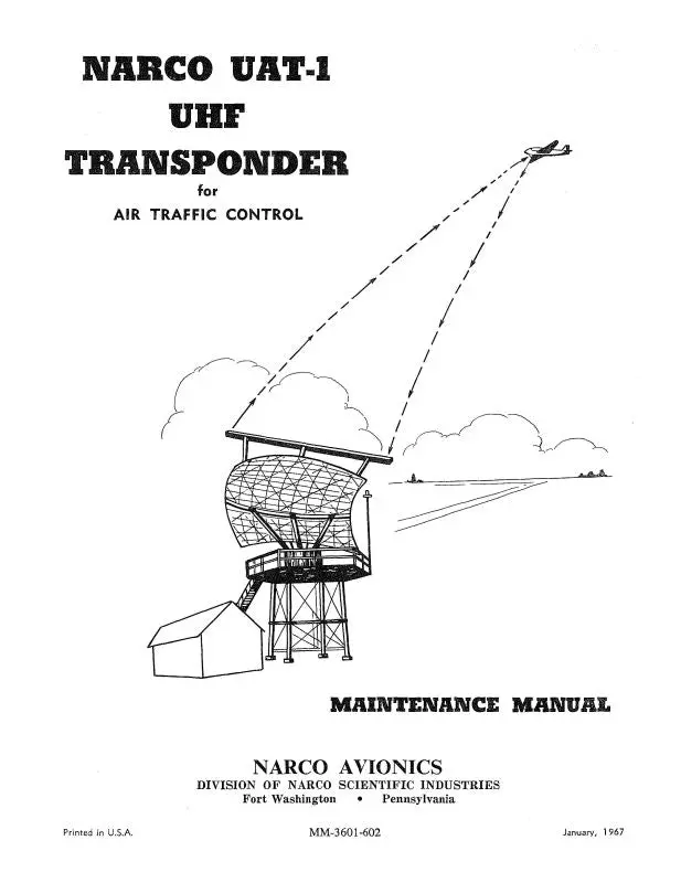 Narco Uat-1 Uhf Transponder 1967 Maintenance Manual (Mm-3601-602) 1