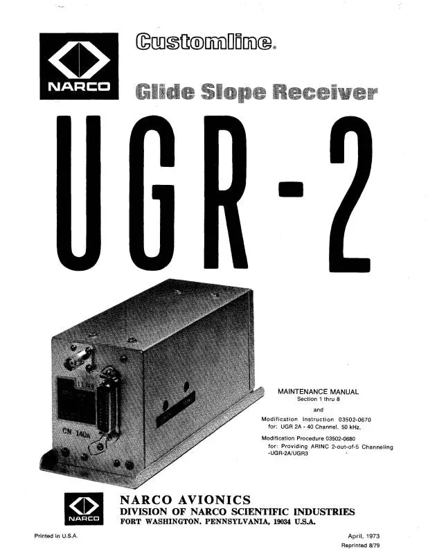 Narco Ugr-2 Glide Slope Receiver1973 Maintenance Manual (03502-0670) 1
