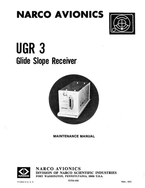 Narco Ugr-3 Glide Slope Receiver1973 Maintenance Manual (03504-600) 1