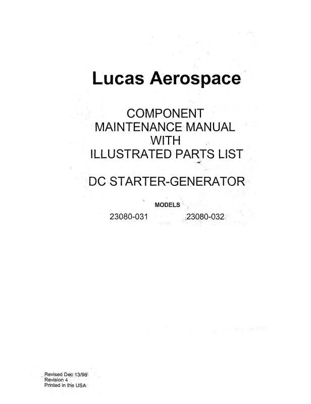 Lucas Aerospace 23080-031, -032 1996 Component Maintenance Manual W-Illustrated Parts List (Lc23080031,32-9) 1