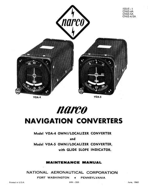 Narco Voa-4 & 5 1963 Maintenance Manual (Mm-203) 1