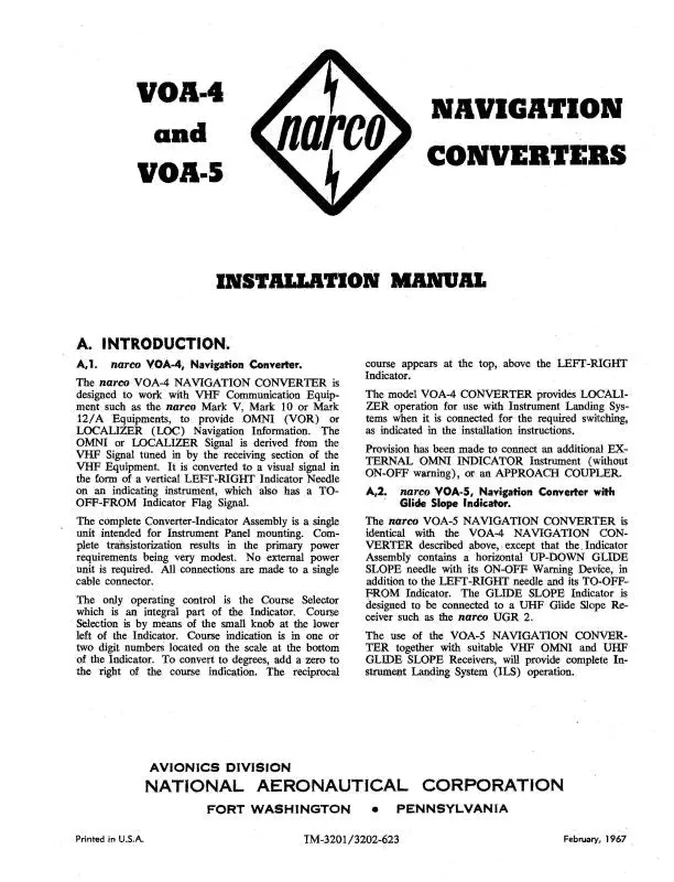 Narco Voa-4,-5 Navigation Converters Installation Manual (Im-3201-3202-62) 1