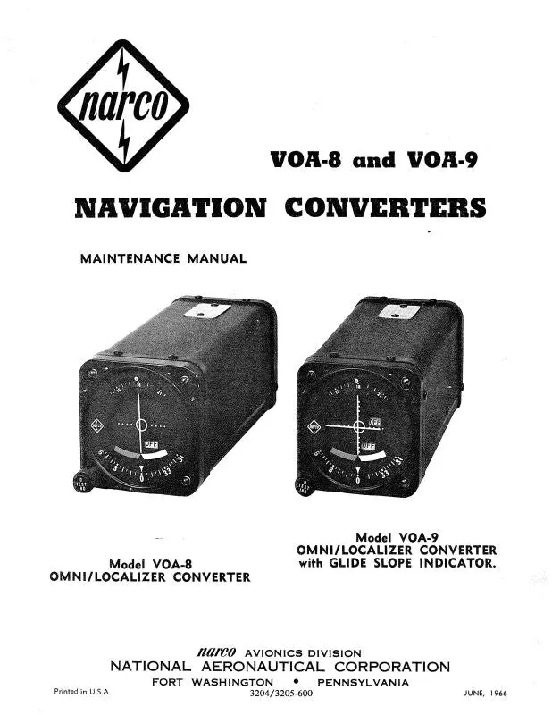 Narco Voa-8 & Voa-9 1966 Maintenance Manual (3204-3205-600) 1