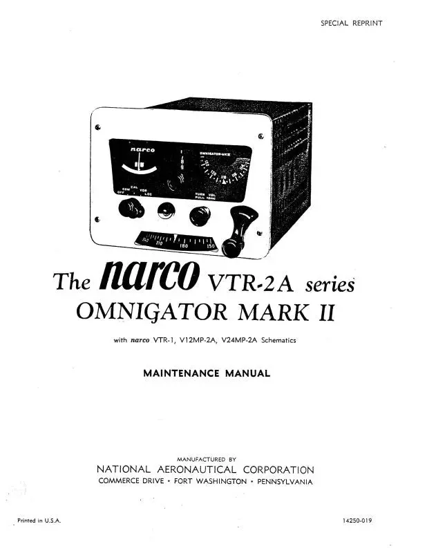 Narco Vtr-2A Omnigator Mark Ii Operation, Installation & Maintenance Manual (Mm-101) 1