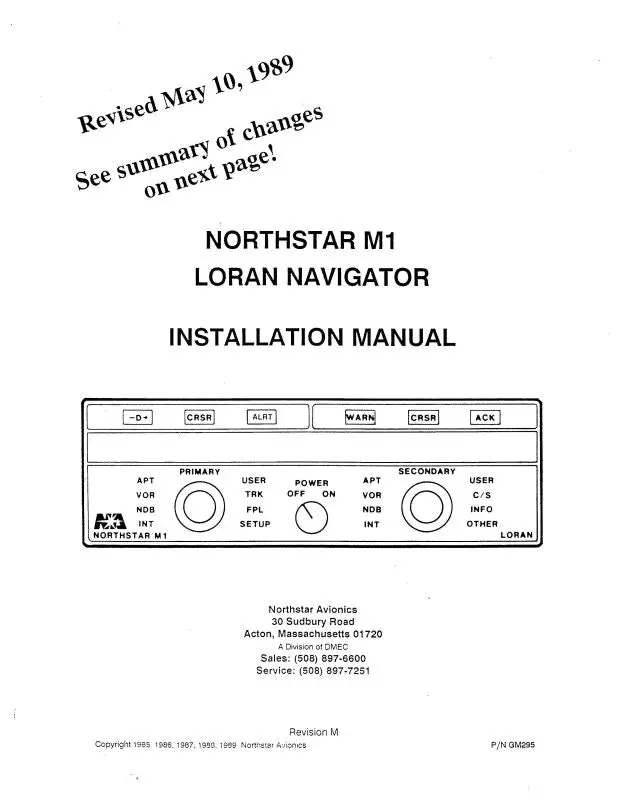 Northstar Avionics Northstar M1 Loran Navigator Installation Manual (Gm295) 1