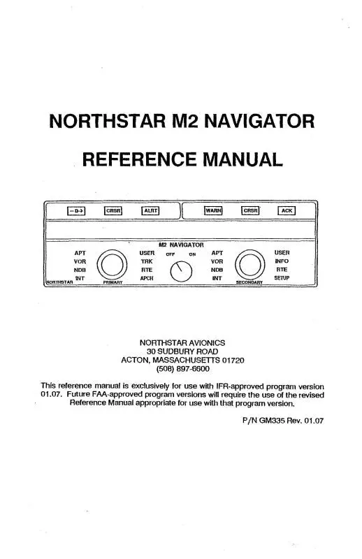 Northstar Avionics Northstar M2 Navigator 1992 Reference Manual (Gm335rev1.07) 1