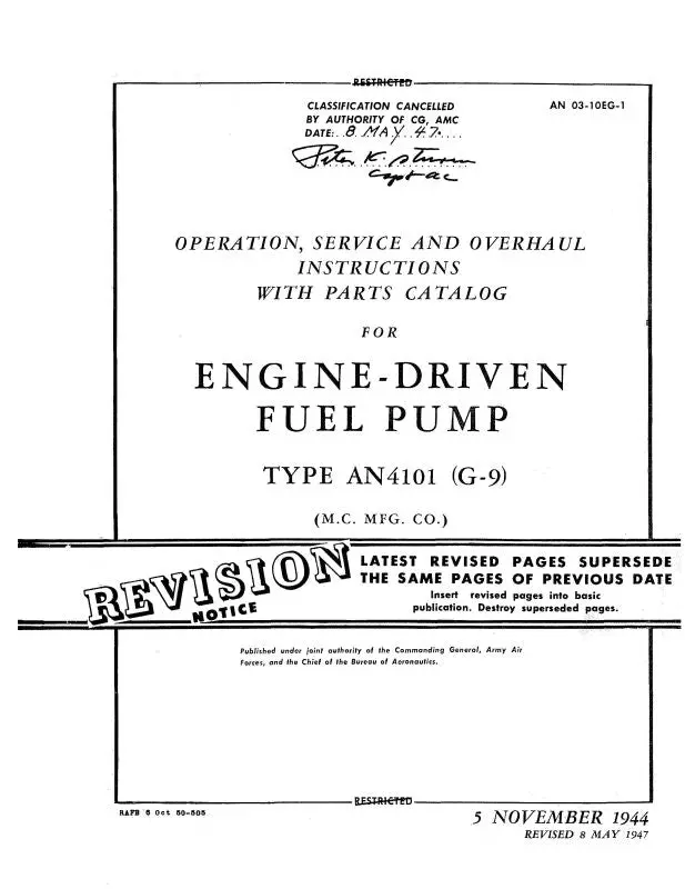 M.C. Mfg. Co. An4101 (G-9) Fuel Pump Ops, Service, Overhaul, Parts (03-10Eg-1) 1