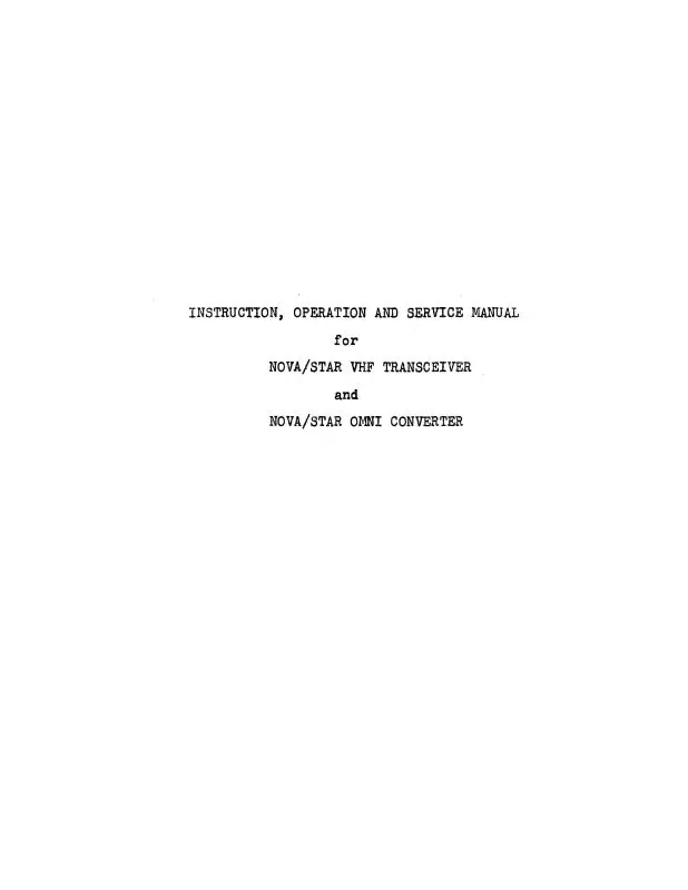 Nova-Tech, Inc. Nova-Star Series Instruction, Operation & Maintenance Manual (Nenovastarvhftr) 1