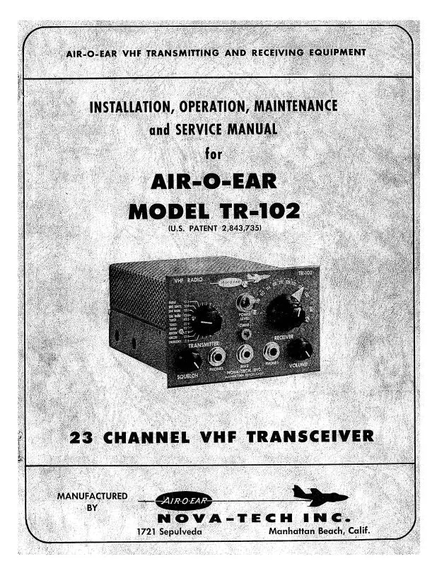 Nova-Tech, Inc. Air-O-Ear Model Tr-102 Installation, Operation & Maintenance Manual (Netr102-In-C) 1