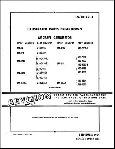 Marvel-Schebler Ma-3A Thru Ma-4-5Aa 1954 Illustrated Parts (6Ri-2-2-14) 1