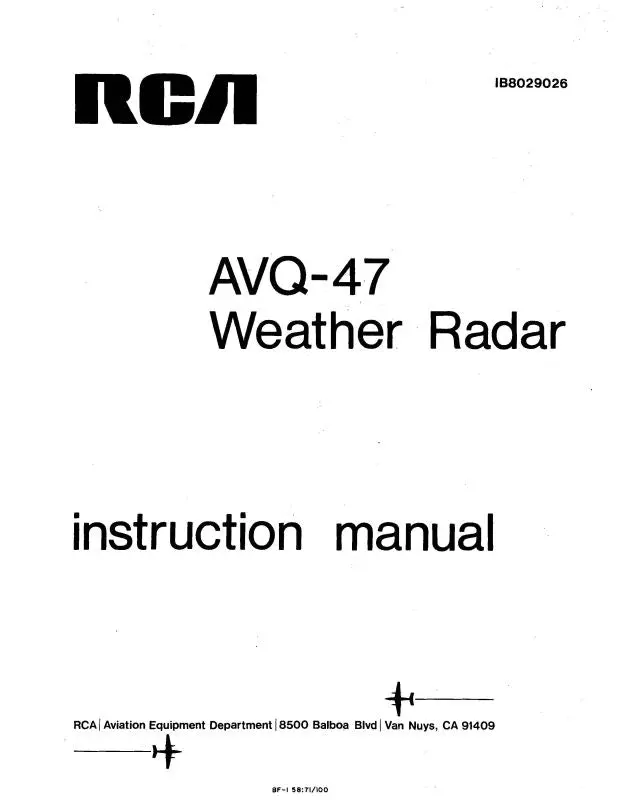 Rca - Primus - Honeywell - Sperry Avq-47 Weather Radar Maintenance Manual (1B8029026) 1