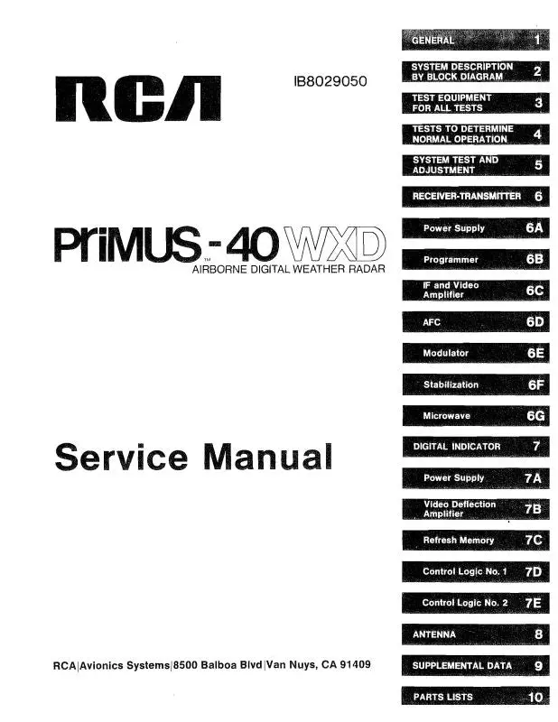 Rca - Primus - Honeywell - Sperry Primus-40 Wxd Digital Radar Maintenance Manual (Ib8029050) 1