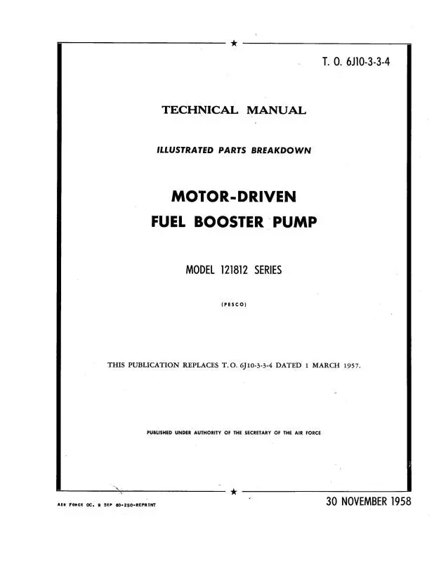 Pesco Model 121812 Fuel Booster Pumps Parts Catalog With Service Instructions, Operation (6J10-3-3-4) 1