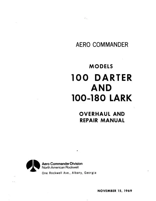 Aero Commander 100 Darter, 100-180 Lark 1969 Overhaul & Repair (Ac100,180-Oh-C) 1