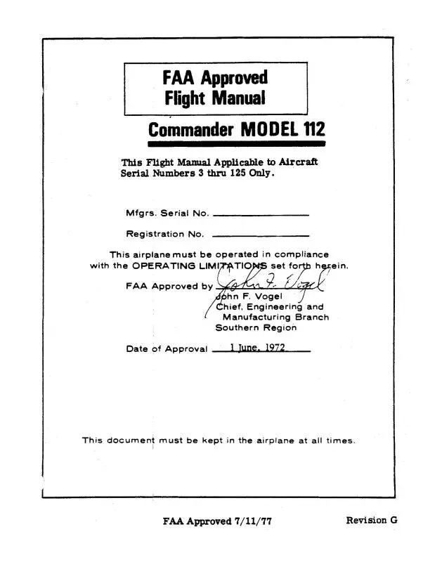 Aero Commander 112 Commander 1972-73 Flight Manual (Ac112-72-73-Fc) 1