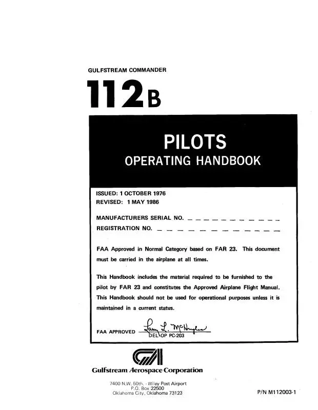 Aero Commander 112B Rockwell 1977 Pilot's Operating Handbook (M112003-1) 1
