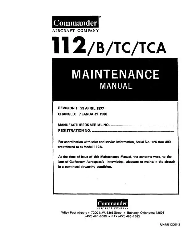Aero Commander 112-B-Tc-Tca 1980 Maintenance Manual (M112001-2) 1