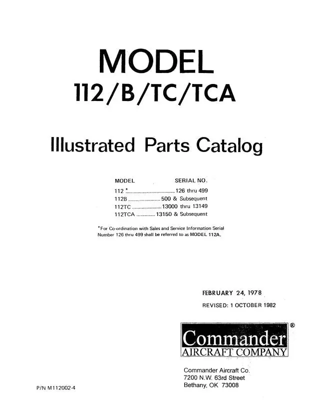 Aero Commander 112-B-Tc-Tca Illustrated Parts Manual (M112002-4) 1